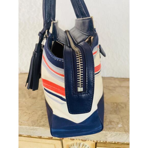 Coach Candance legacy stripe indigo canvas/Leather TOte, sHoulder Bag 22397 - Picture 5 of 10